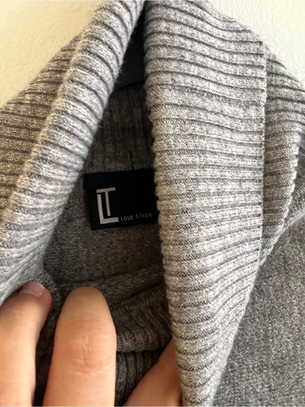 Love Token Gray Turtleneck Fringe Poncho with Side Ties - Picture 6 of 8